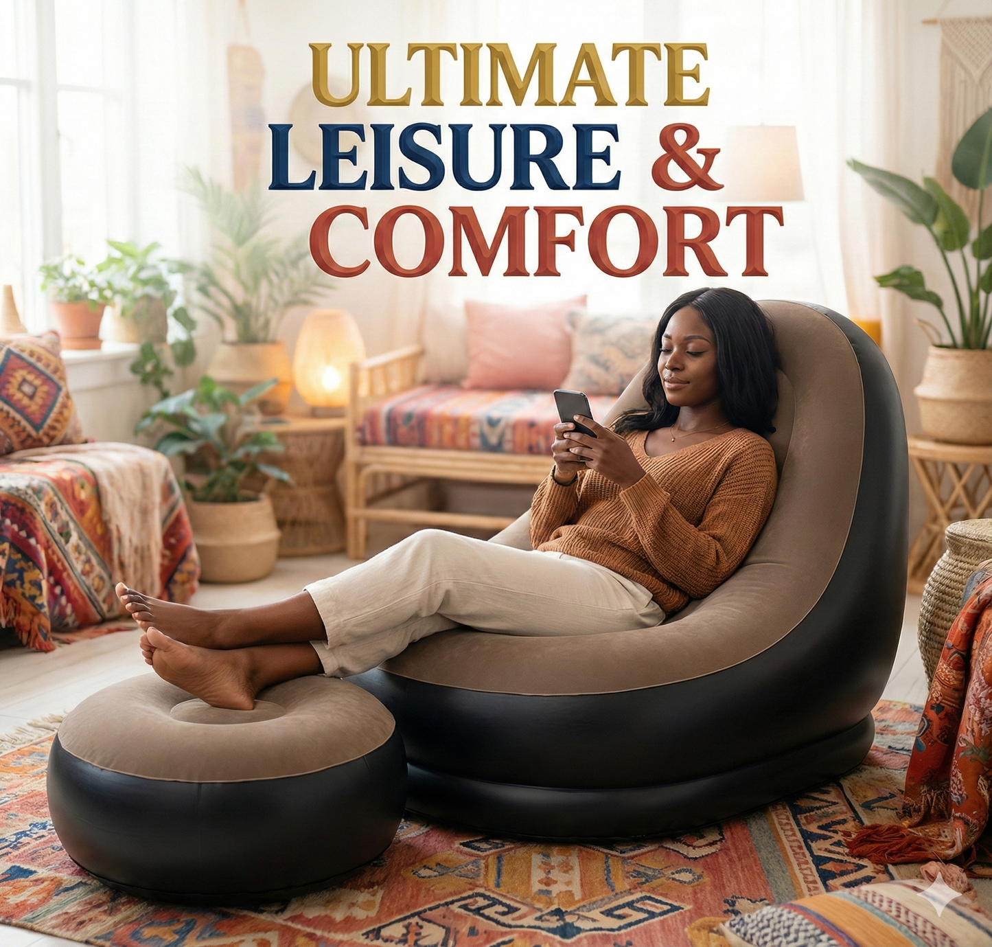 Inflatable Sofa with Footrest– Perfect for Home and Travel