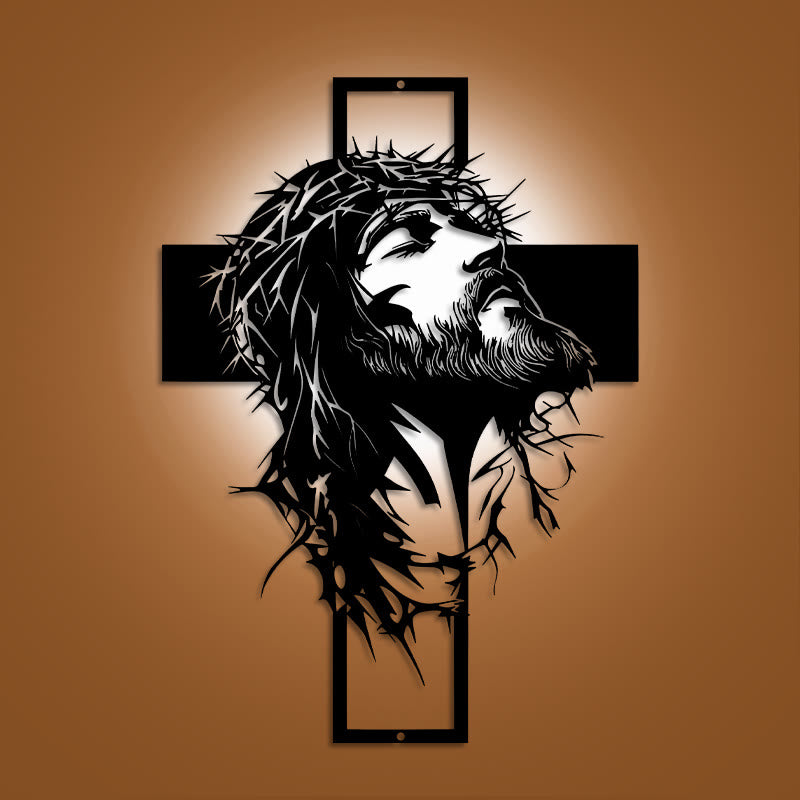 Crown of Thorns Jesus Cross Metal Wall Decor: Heartfelt Faith Statement