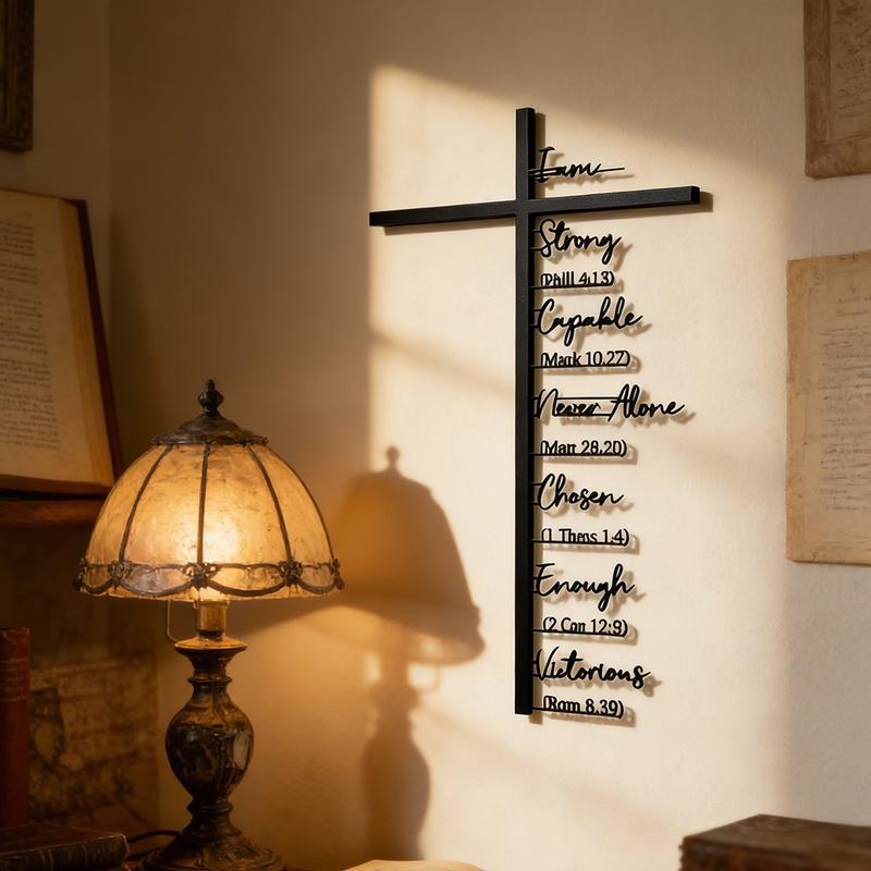 Biblical Verse Cross Metal Wall Decor: Daily Faith Reminder