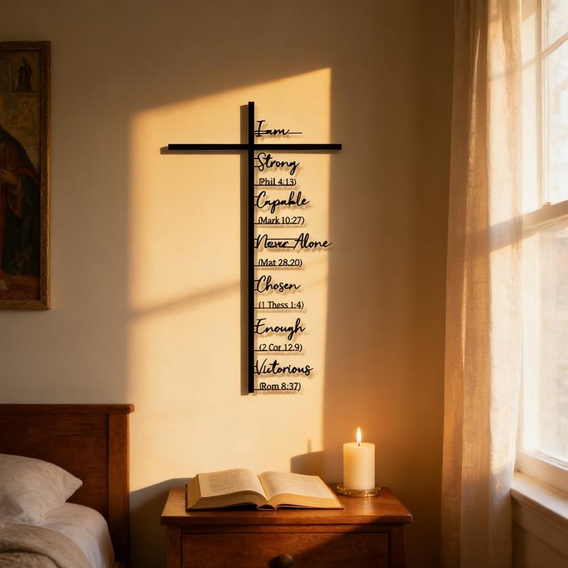 Biblical Verse Cross Metal Wall Decor: Daily Faith Reminder