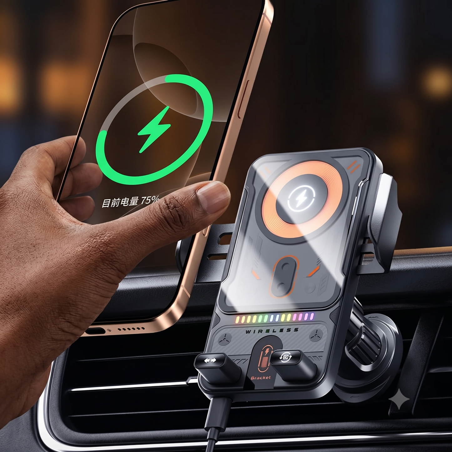 Premium 2-in-1 Smart Induction Wireless Car Charger Holder
