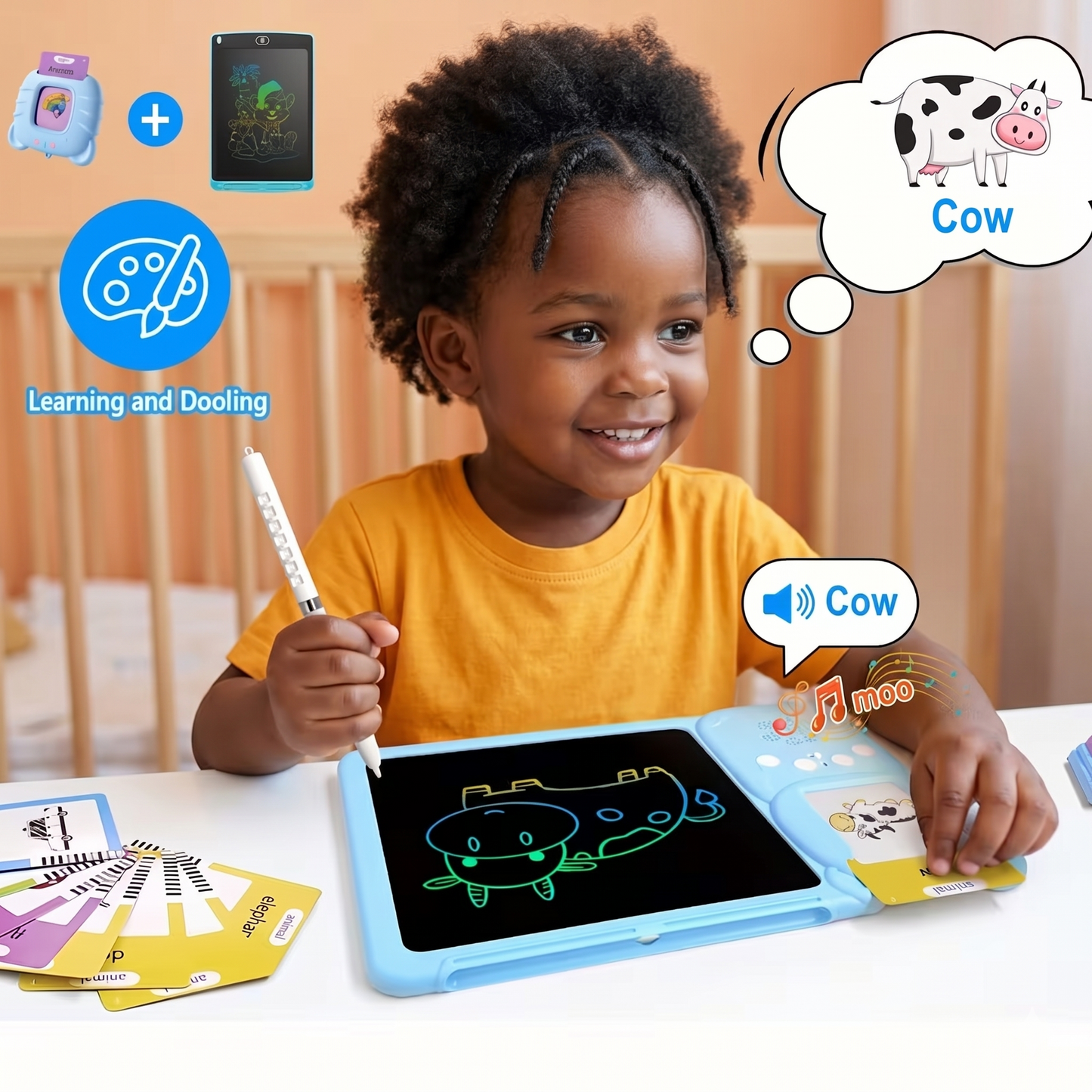 2-in-1 Talking Flash Cards & LCD Writing Tablet - Pediatrician Approved