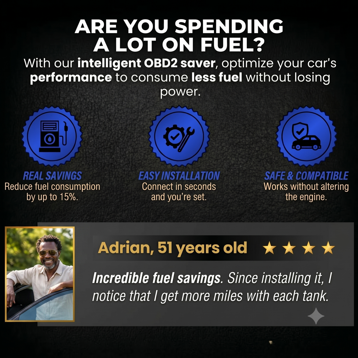 Saves 70% on fuel consumption. — Plug-and-Play Fuel Saver: Drive Further, Improve Fuel Efficiency