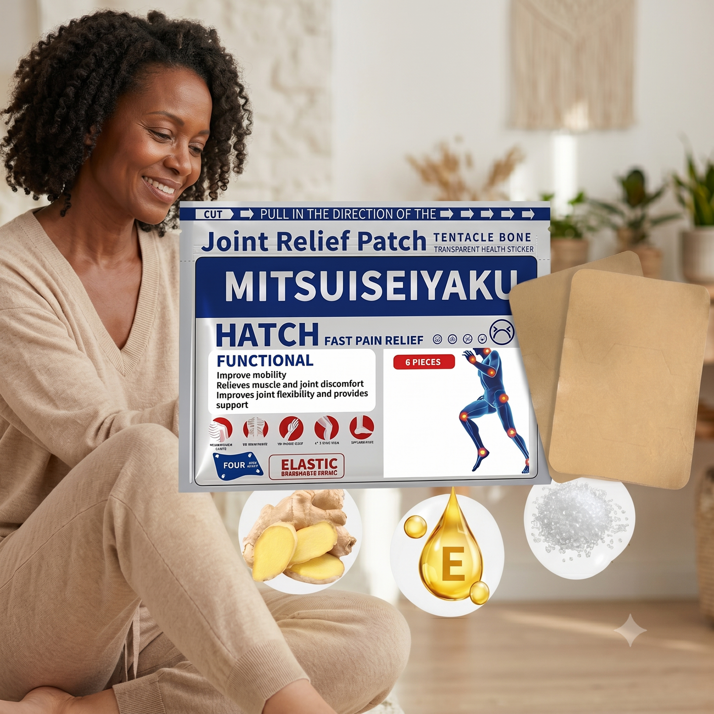 DRMITSUI Seiyaku - Plasta za Tiba za Hali ya Juu za Maumivu ya Mifupa na Misuli - Kifurushi cha Plasta 6 za Asili