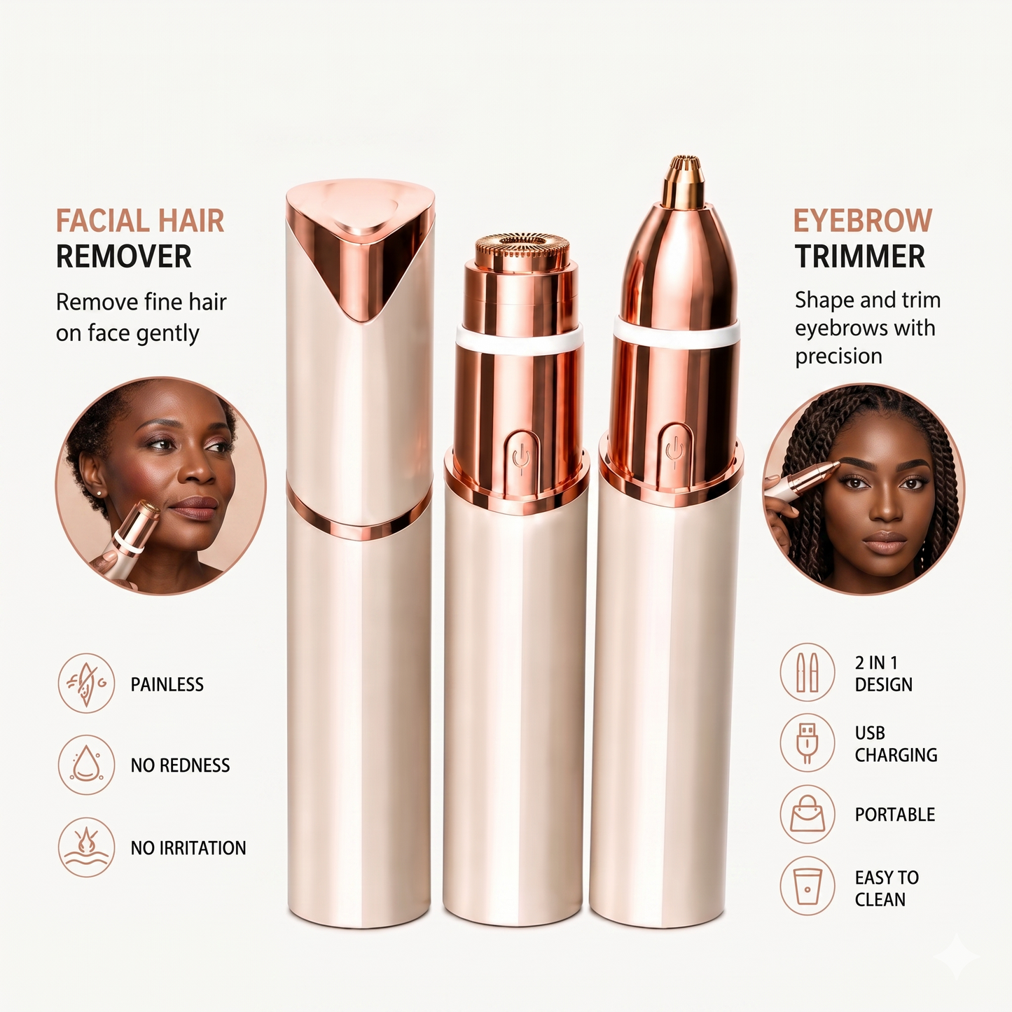2-in-1 Women's Eyebrow and Facial Hair Removal Device