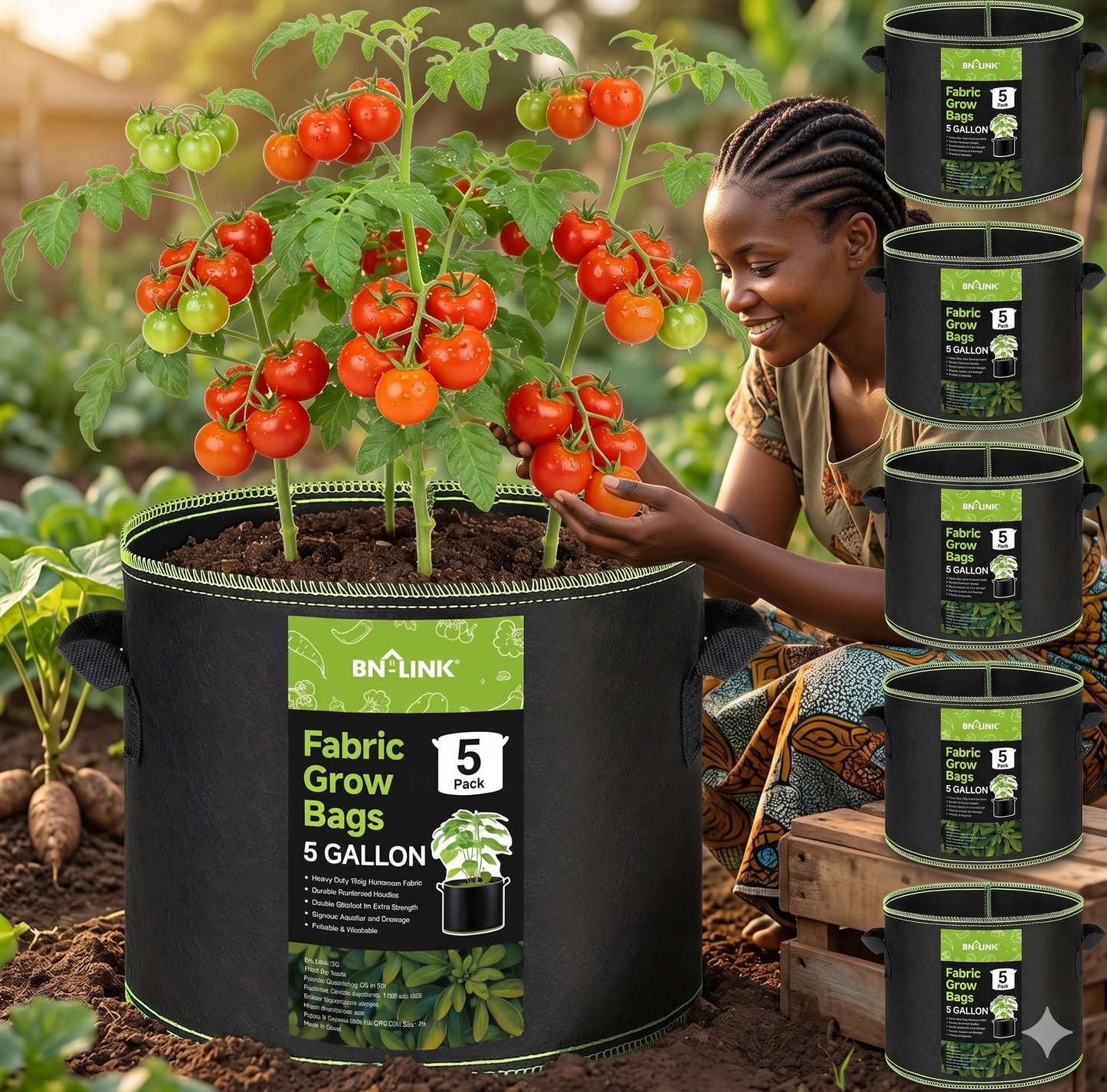5-Pack 5 Gallon Fabric Grow Bags