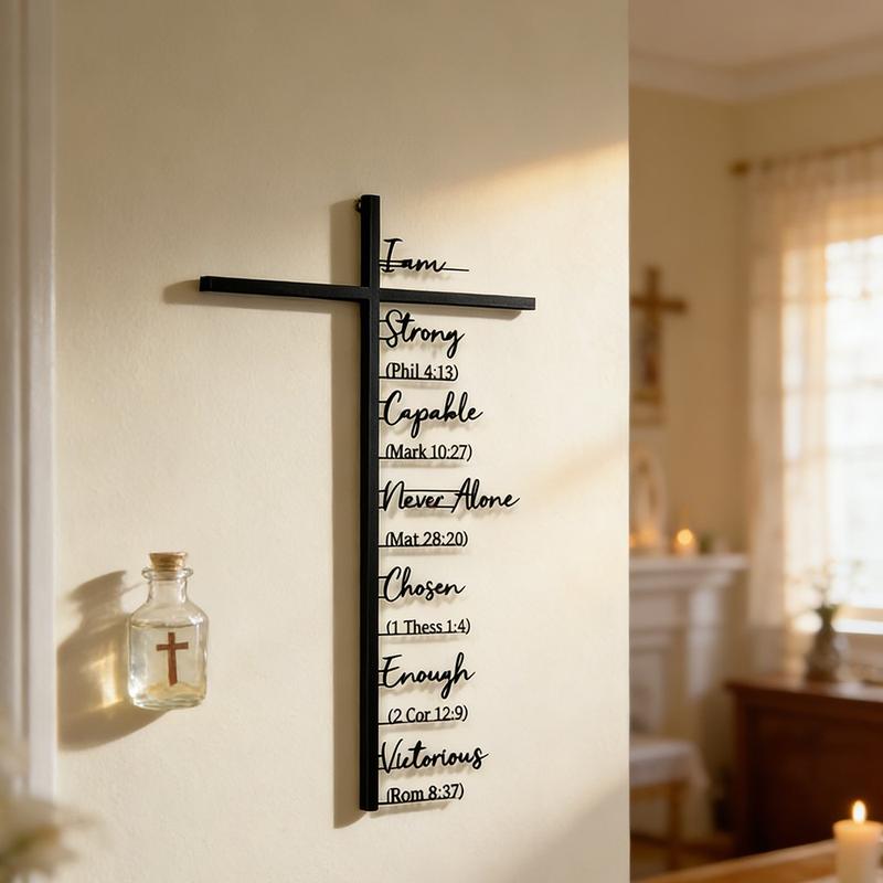 Biblical Verse Cross Metal Wall Decor: Daily Faith Reminder